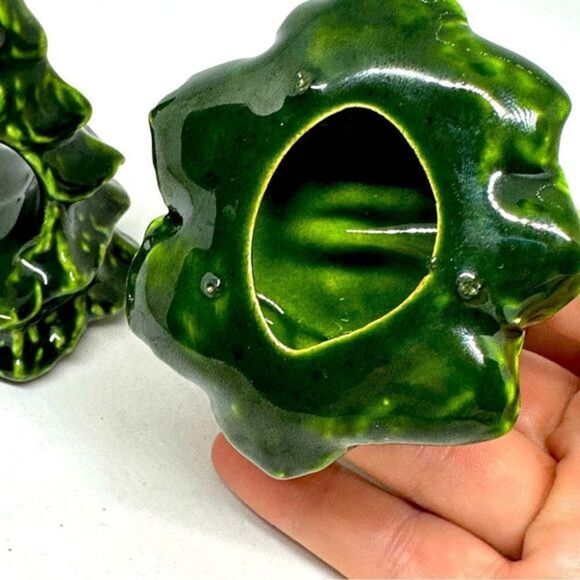 VINTAGE SET OF 2 Hand Made Green Ceramic Christmas Tree Napkin Holders Hand Made - Picture 2 of 5